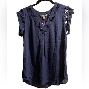 Daniel Rainn Deep Blue Blouse with Geometric Cutouts
